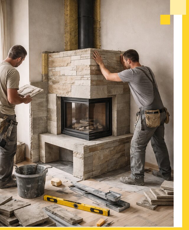 Угловые камины под ключ проект, монтаж и отделка в Бугульме