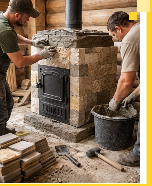 Облицовка банной печи под ключ в Бугульме: камень и плитка