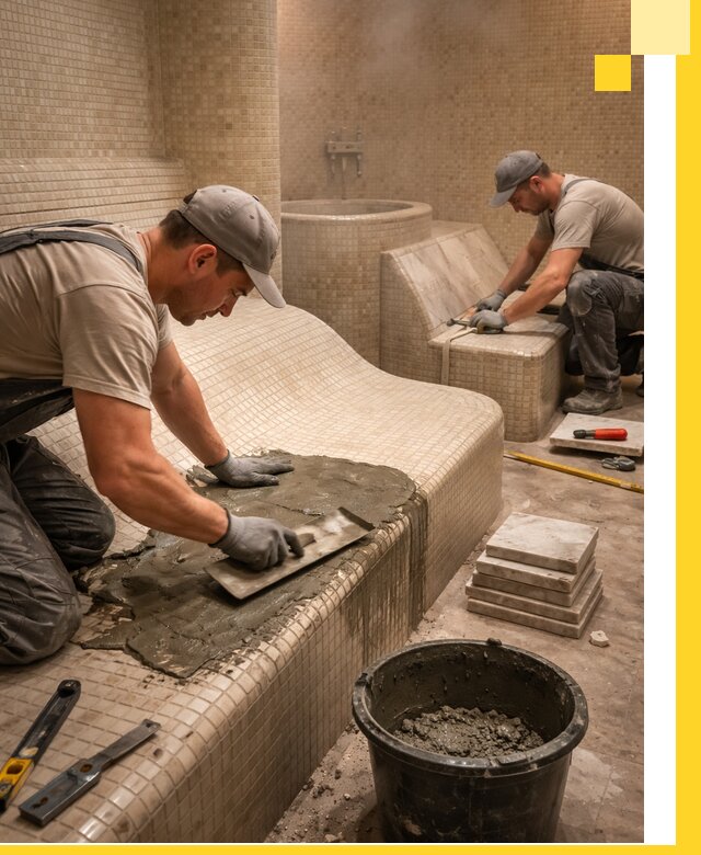 Лежаки для хамама под ключ в Бугульме, проект и монтаж