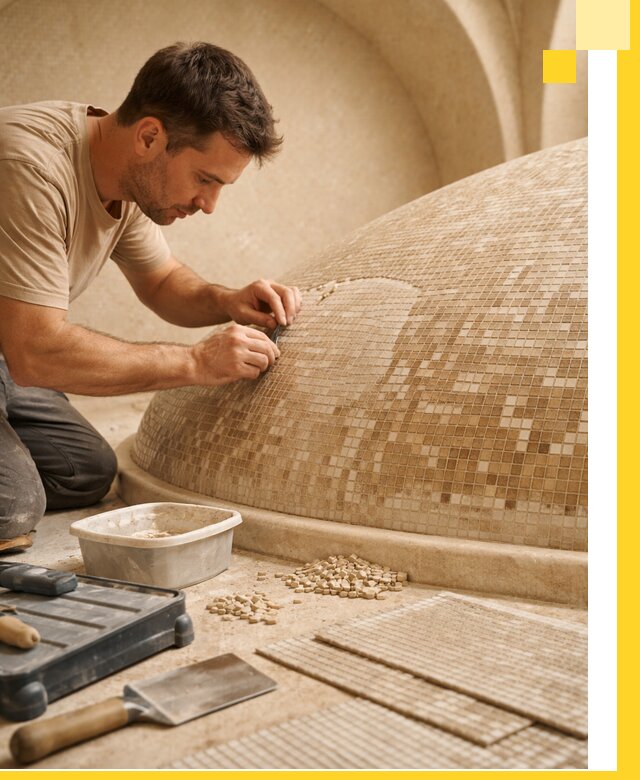 Профессиональная укладка мозаики для хамама под ключ в Бугульме